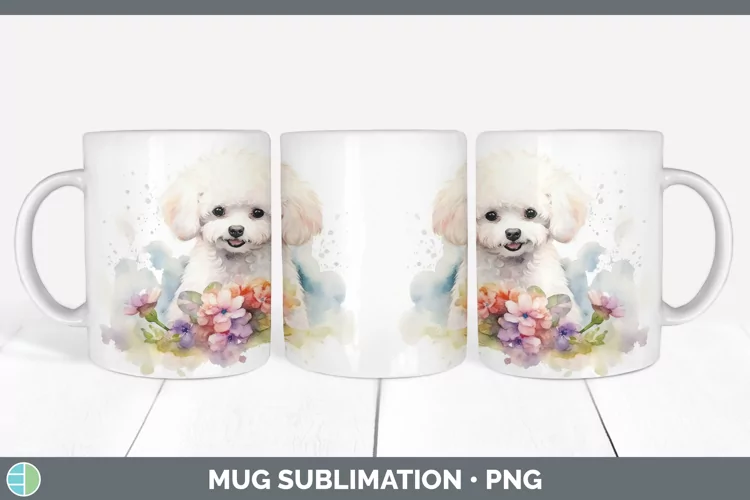 Watercolor Bichon Frise Dog Mug Wrap | Sublimation Coffee Cu