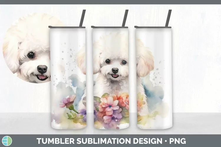 Watercolor Bichon Frise Dog Tumbler | Sublimation 20 oz Skin