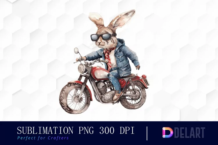 Biker Bunny Watercolor Clipart