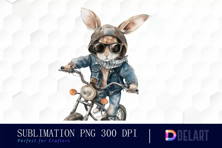 Biker Bunny Watercolor Clipart