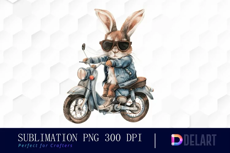Biker Bunny Sublimation PNG Clipart
