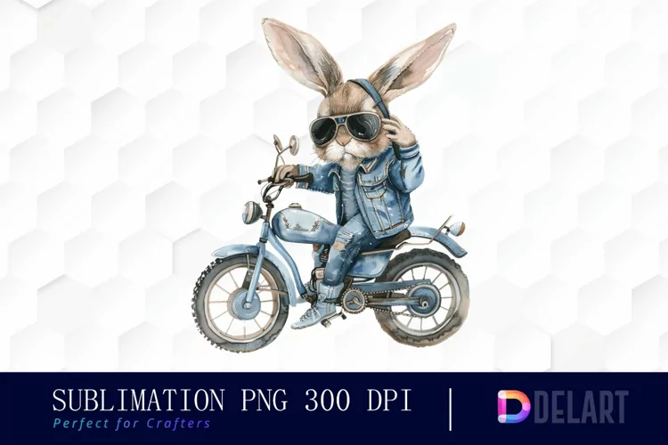 Biker Bunny Sublimation PNG Clipart
