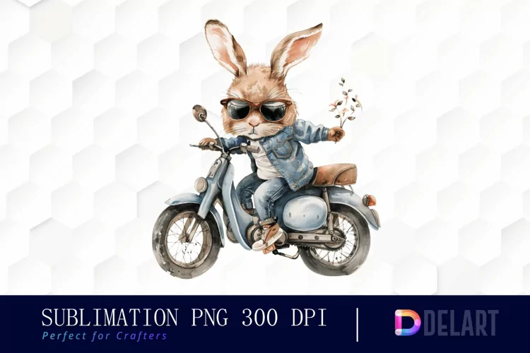 Biker Bunny Illustration Clipart