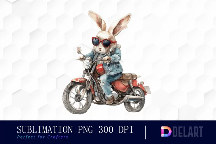Biker Bunny Illustration Clipart