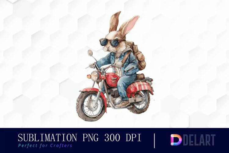 Biker Bunny Illustration Clipart