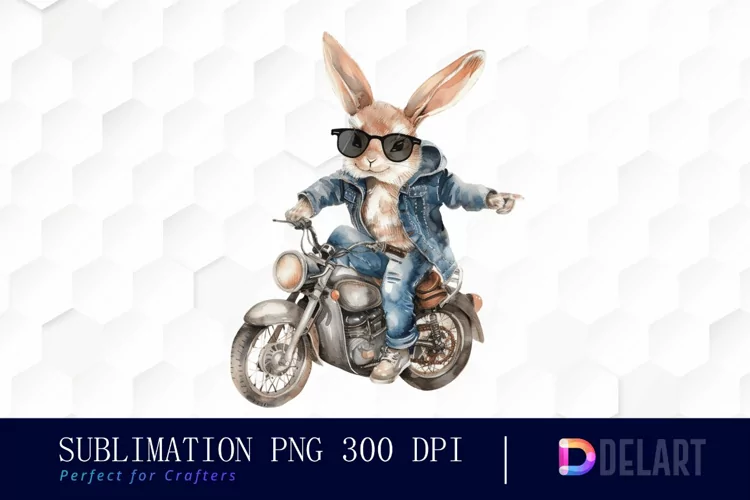 Biker Bunny Watercolor Clipart