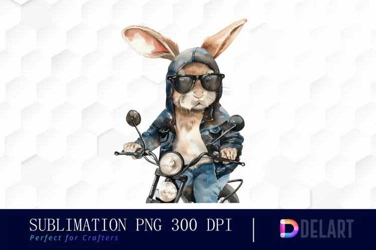 Biker Bunny Sublimation PNG Clipart