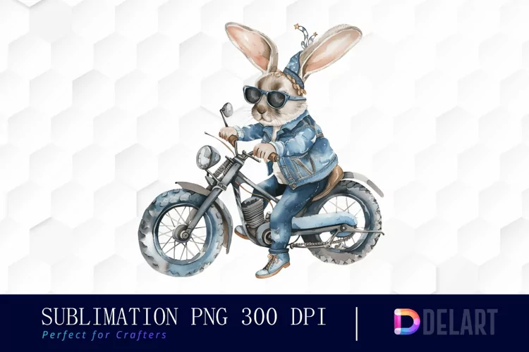 Biker Bunny Watercolor Clipart