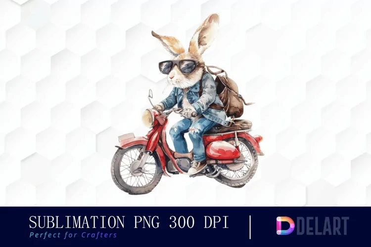 Biker Bunny Sublimation PNG Clipart