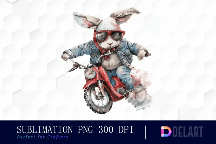 Biker Bunny Sublimation PNG Clipart