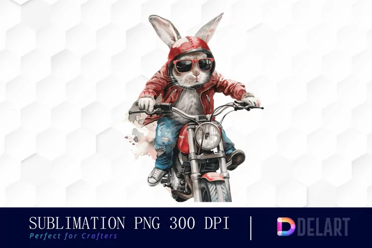 Biker Bunny Watercolor Clipart
