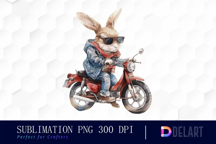 Biker Bunny Watercolor Clipart