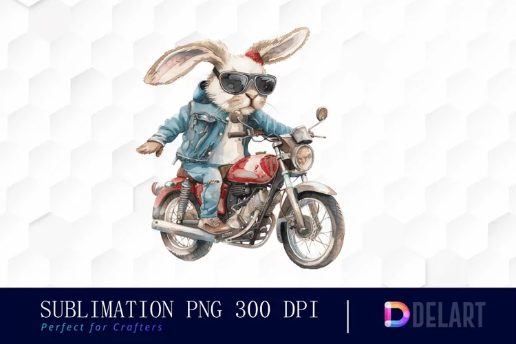 Biker Bunny Sublimation PNG Clipart