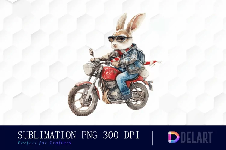Biker Bunny Illustration Clipart