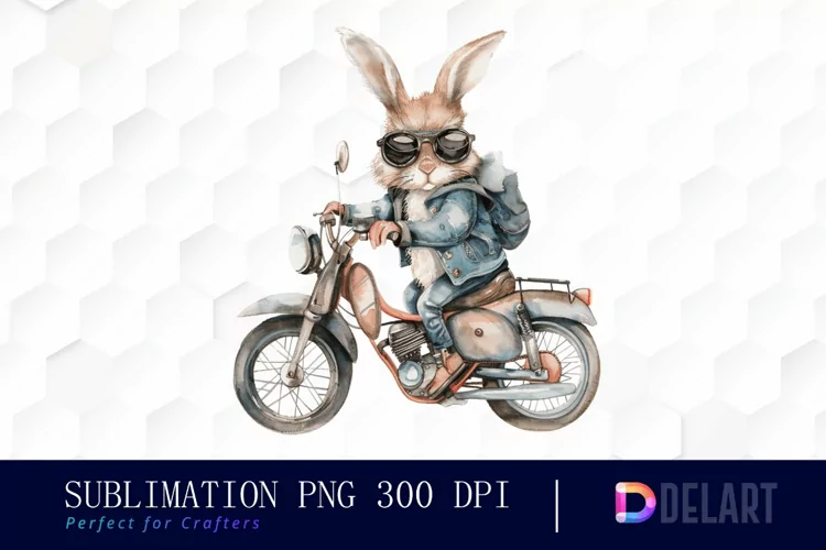 Biker Bunny Sublimation PNG Clipart