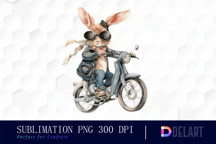 Biker Bunny Watercolor Clipart