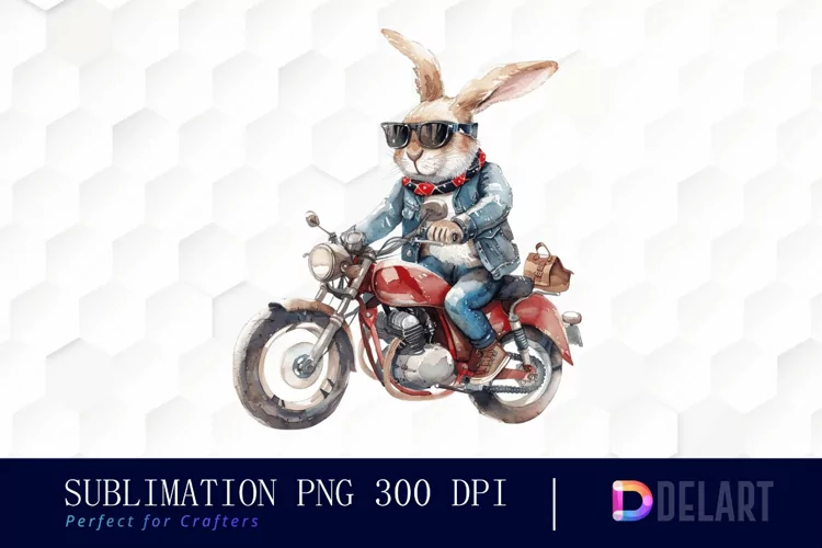Biker Bunny Illustration Clipart