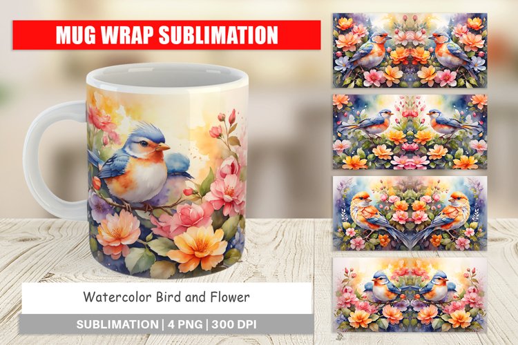 Mug sublimation design Bird and Flower