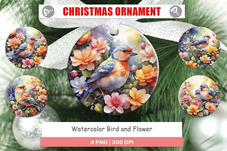 Christmas Ornaments Bird and Flower