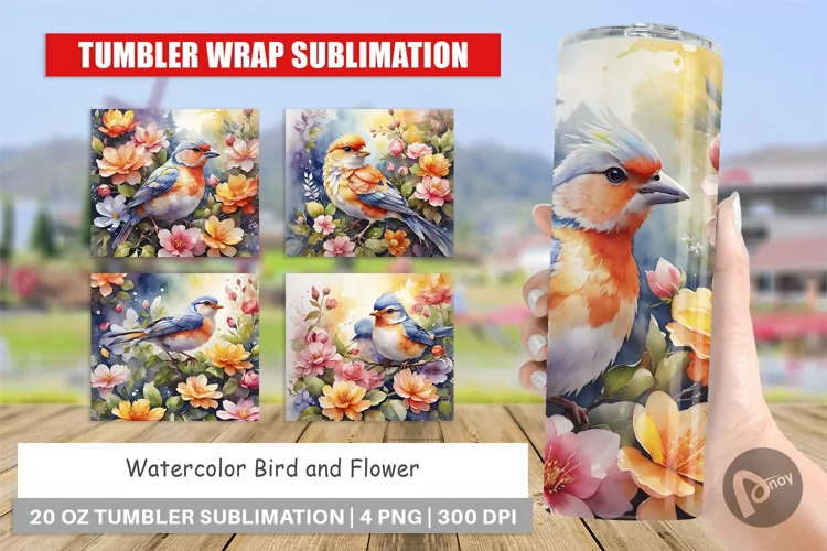 Tumbler Sublimation Wrap Bird and Flower