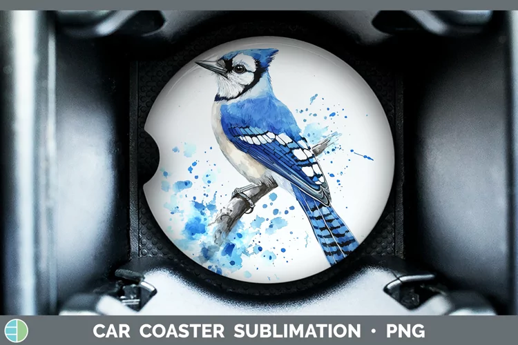 Watercolor Bird Blue Jay Car Coaster Sublimation Designs