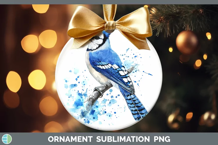 Watercolor Bird Blue Jay Ornament Sublimation Bauble Designs