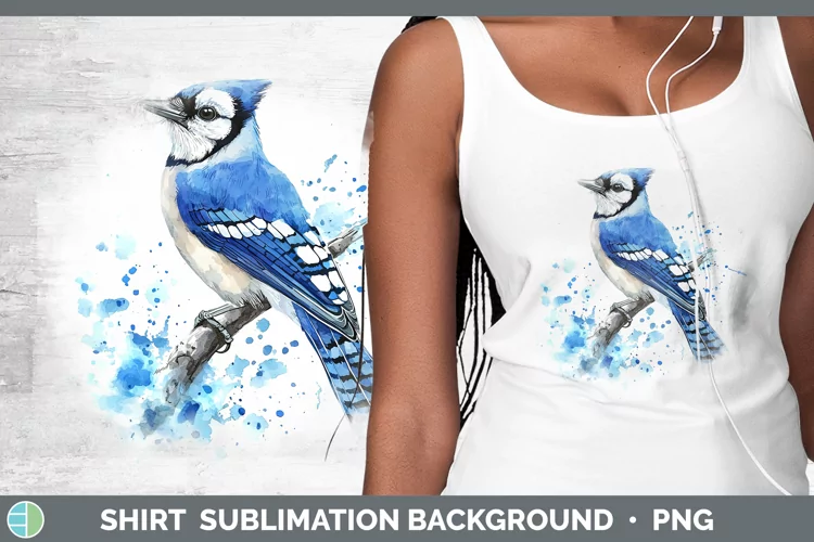 Watercolor Bird Blue Jay Shirt Sublimation Sublimation Backg