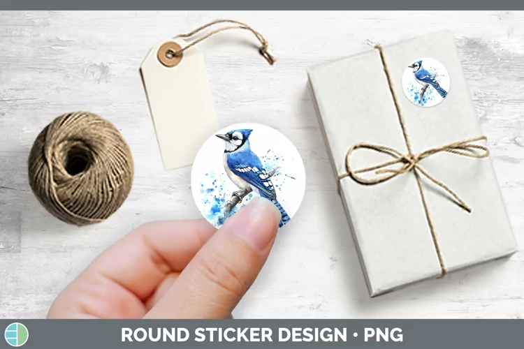 Watercolor Bird Blue Jay Stickers | Round Labels Designs