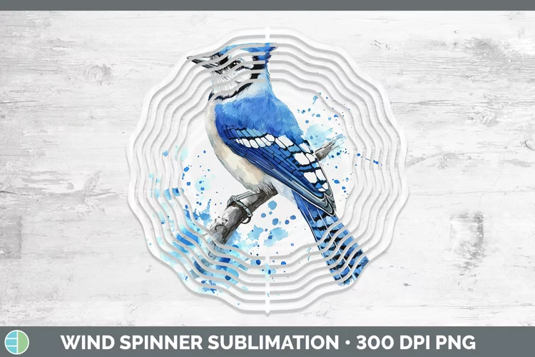 Watercolor Bird Blue Jay Wind Spinner Sublimation Spinner De