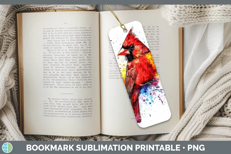 Watercolor Bird Cardinal Bookmark Sublimation Printable Desi