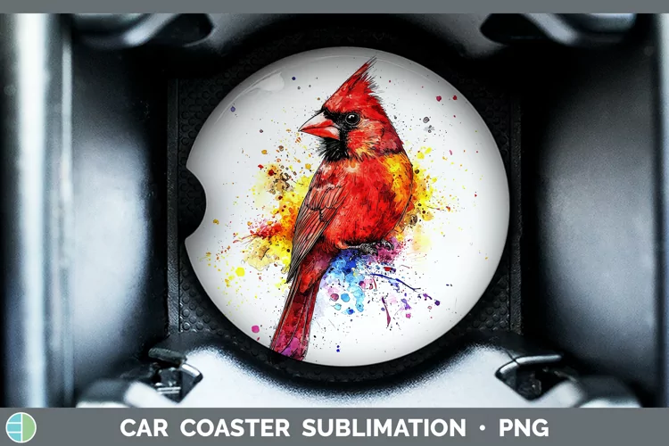 Watercolor Bird Cardinal Car Coaster Sublimation Designs