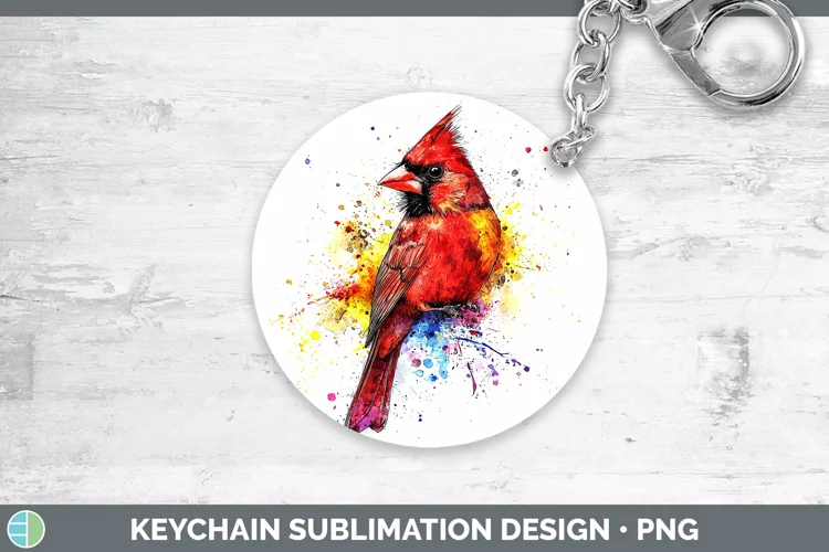 Watercolor Bird Cardinal Keychain Sublimation Keyring Design