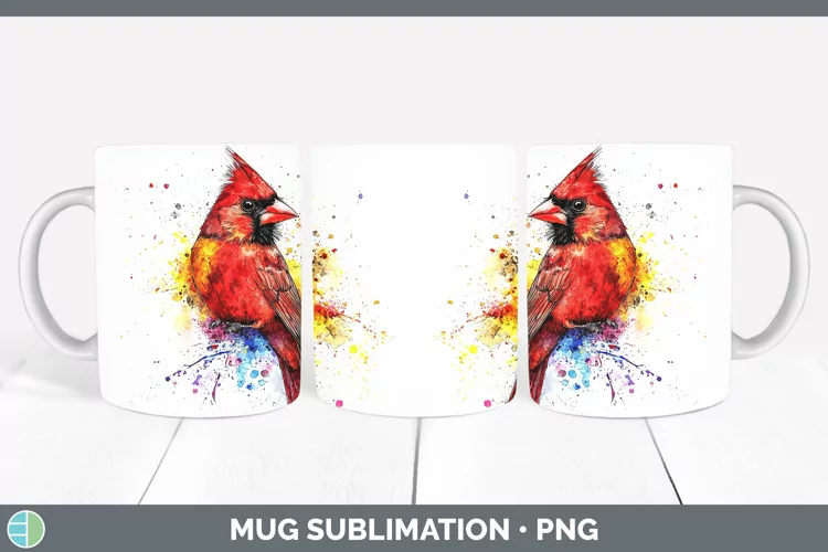 Watercolor Bird Cardinal Mug Wrap Sublimation Coffee Cup Des
