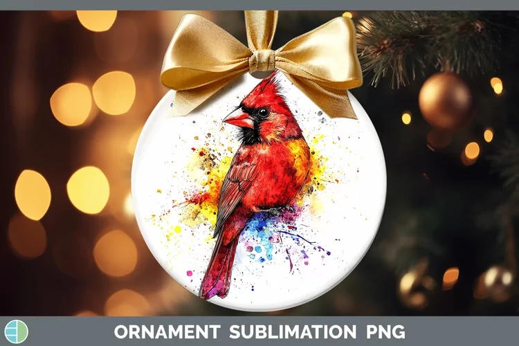 Watercolor Bird Cardinal Ornament Sublimation Bauble Designs