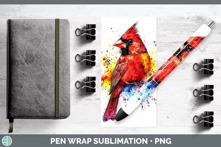 Watercolor Bird Cardinal Pen Wrap Sublimation Pen Designs