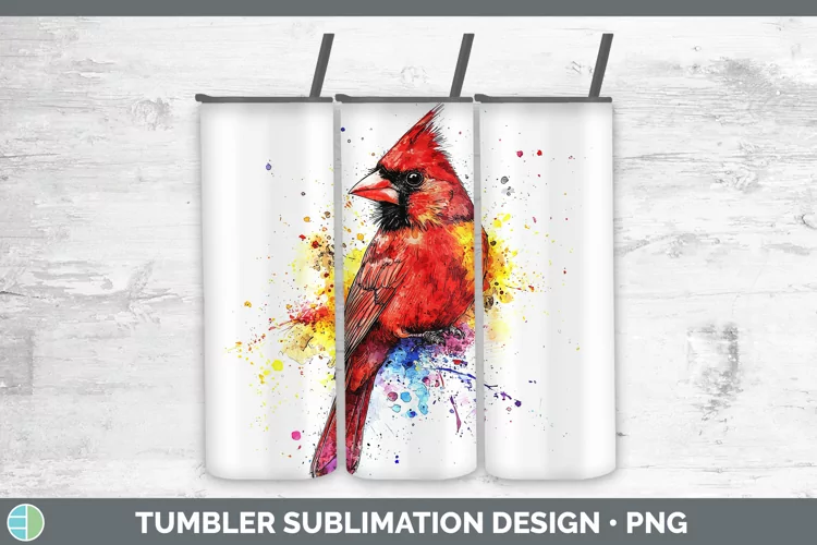 Watercolor Bird Cardinal Tumbler Sublimation 20 oz Skinny Tu