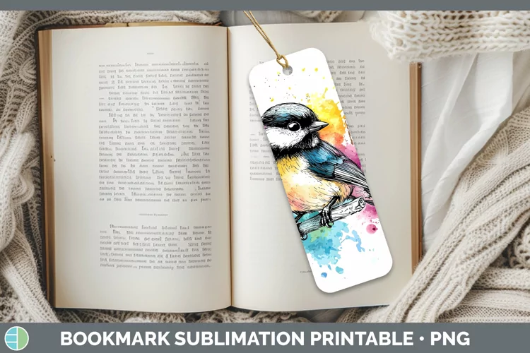 Watercolor Bird Chickadee Bookmark Sublimation Printable Des