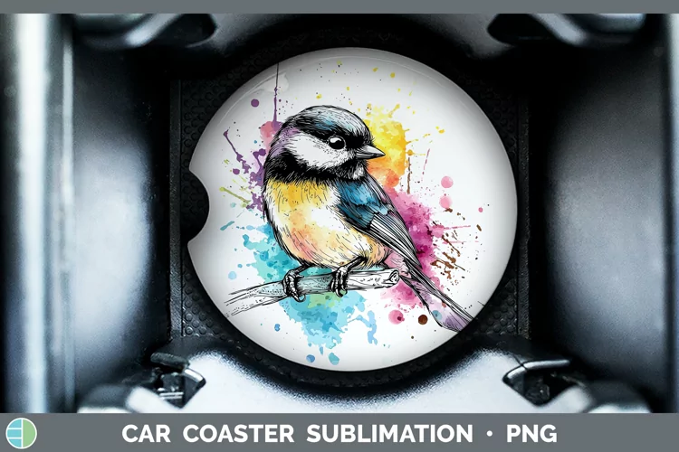 Watercolor Bird Chickadee Car Coaster Sublimation Designs