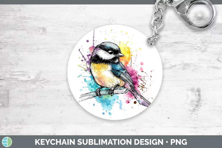 Watercolor Bird Chickadee Keychain Sublimation Keyring Desig