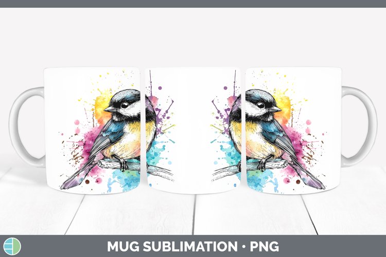 GorgeousWatercolor Bird Mug Wrap design.