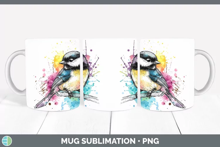 Watercolor Bird Chickadee Mug Wrap Sublimation Coffee Cup De
