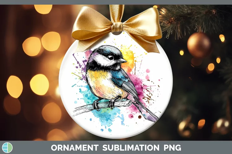 Watercolor Bird Chickadee Ornament Sublimation Bauble Design