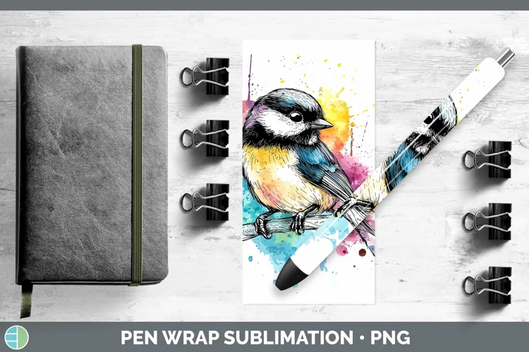 Watercolor Bird Chickadee Pen Wrap Sublimation Pen Designs