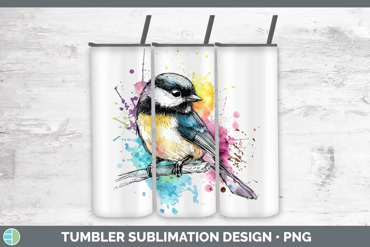 Watercolor Bird Chickadee Tumbler Sublimation 20 oz Skinny T