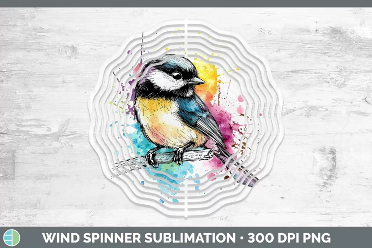 Watercolor Bird Chickadee Wind Spinner Sublimation Spinner D