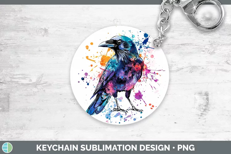 Watercolor Bird Crow Keychain Sublimation Keyring Designs
