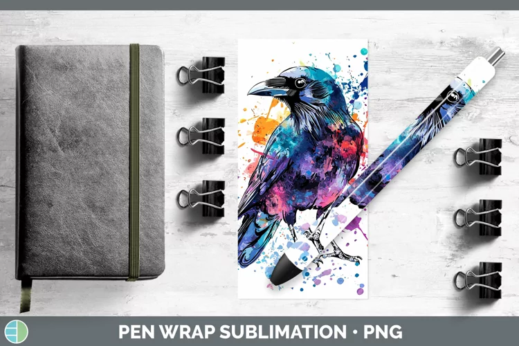 Watercolor Bird Crow Pen Wrap Sublimation Pen Designs