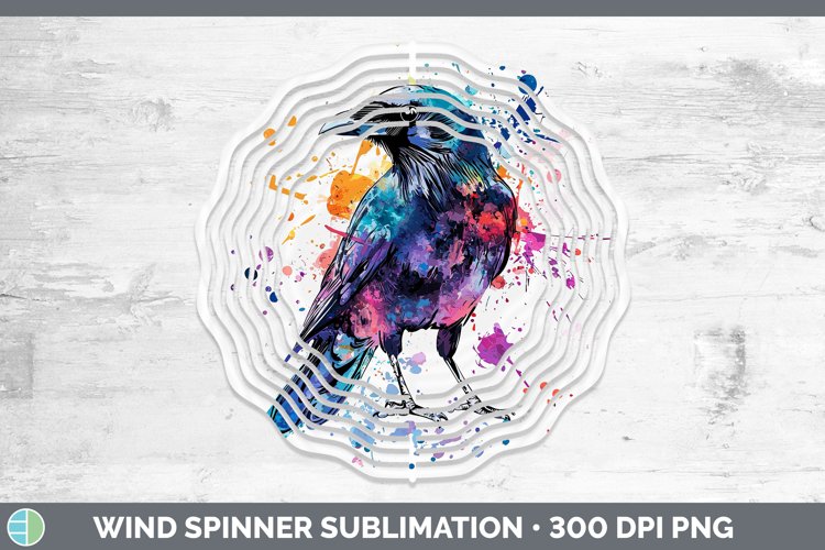 Watercolor Bird Crow Wind Spinner Sublimation Spinner Design