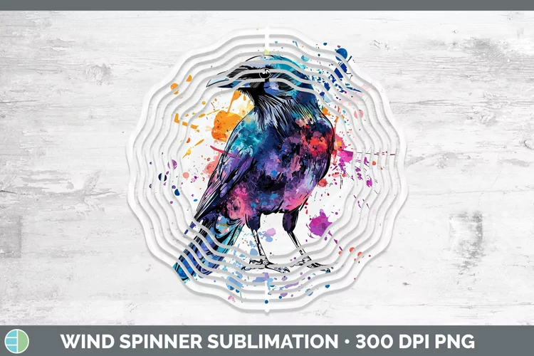 Watercolor Bird Crow Wind Spinner Sublimation Spinner Design