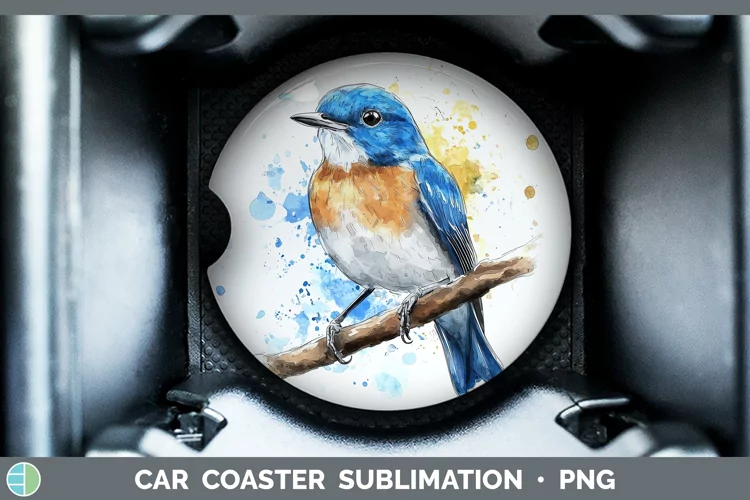 Watercolor Bird Eastern Bluebird Car Coaster Sublimation De